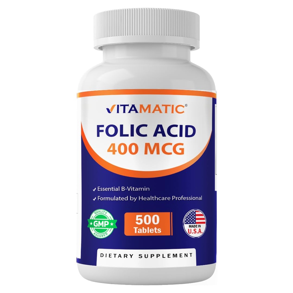 Ácido Fólico Vitamático 400 mcg - 500 Comprimidos Vegetarianos - Vitamina B9