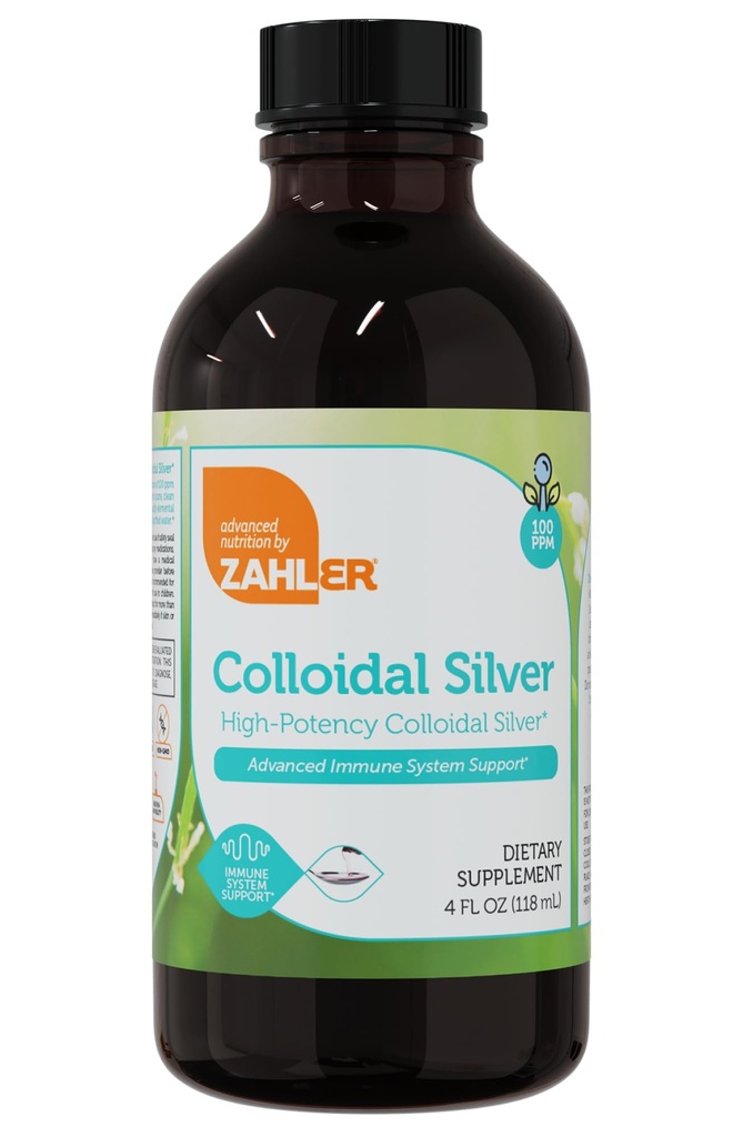 Zahler Coloidal Silver Liquid - Suporte Imune Avançado e Saúde Geral - 100 PPM Líquido Líquido Líquido Líquido Líquido Líquido Coloidal - Kosher Vegetarian Non-GMO Estruturado Coloidal Silver Water (4 fl oz)