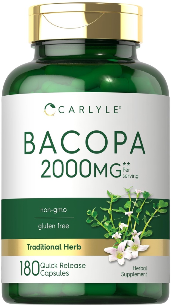 Cápsulas de Carlyle Bacopa Monnieri 180 Cápsulas Suplemento sem glúten