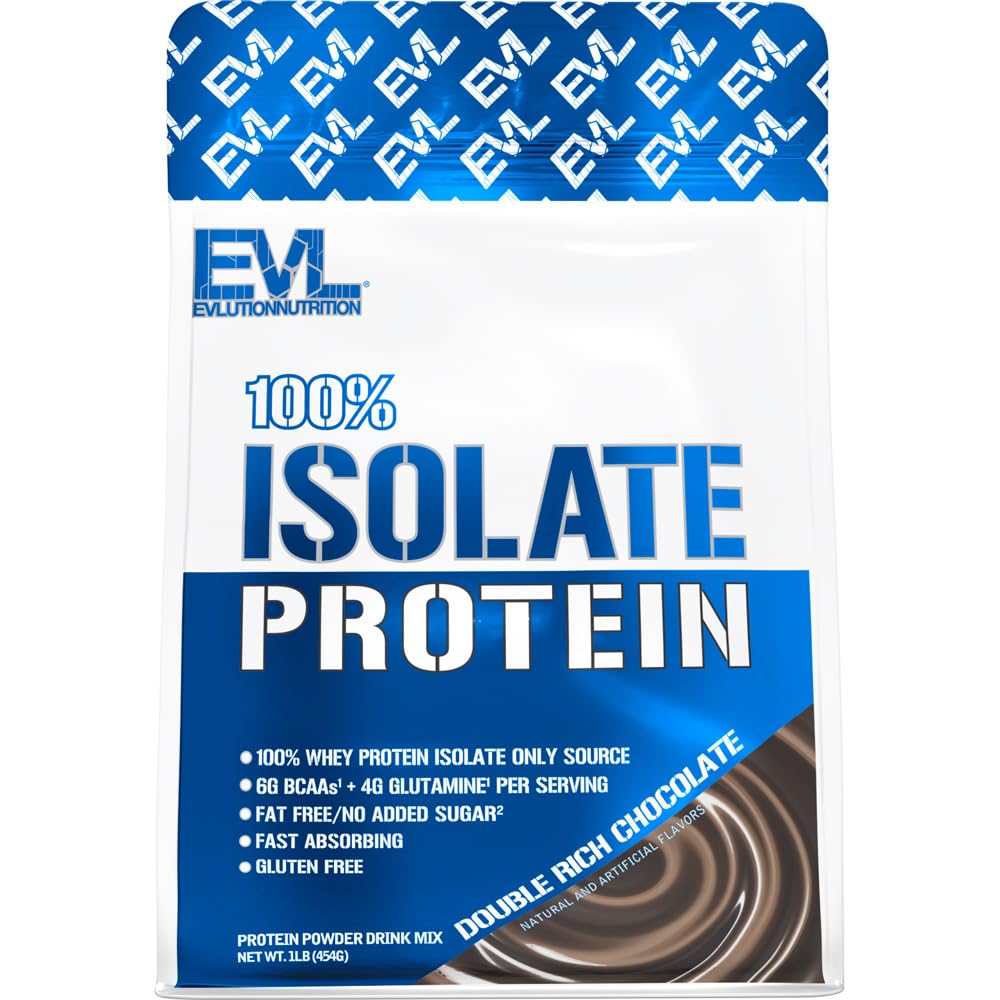 Nutrição de evluição 100% isolate, Whey Isolate Protein Powder, 25 G de proteína de absorção rápida, Sem açúcar adicionado, Low-Carb, Gluten-Free (Double Rich Chocolate, 1 LB)