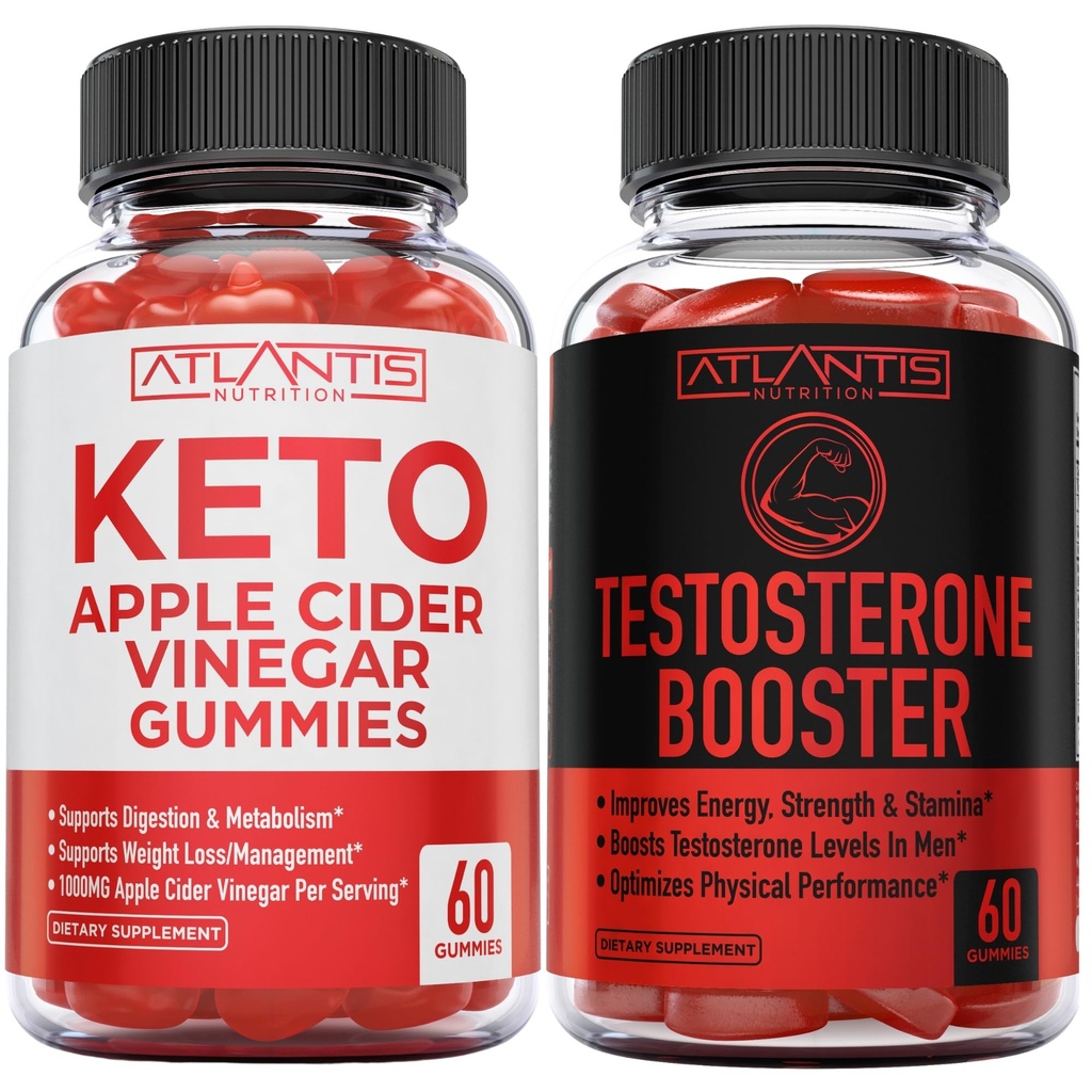 Atlantis Nutrition Keto Apple Cider Vinagre 60 Gummies + Testosterona Booster 2-Pack (120 Gummies)