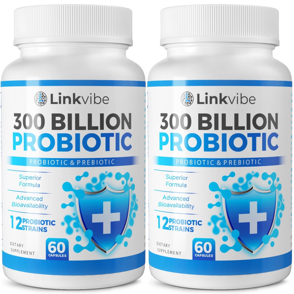 Probiótico 300 Bilhões UFC - 12 Deformações com Prebióticos Orgânicos para Digestivo & Gut, Imune, Saúde Bloating - Probióticos para Mulheres e Homens - Daily Dairy Free, prateleira estável - 120 Condes