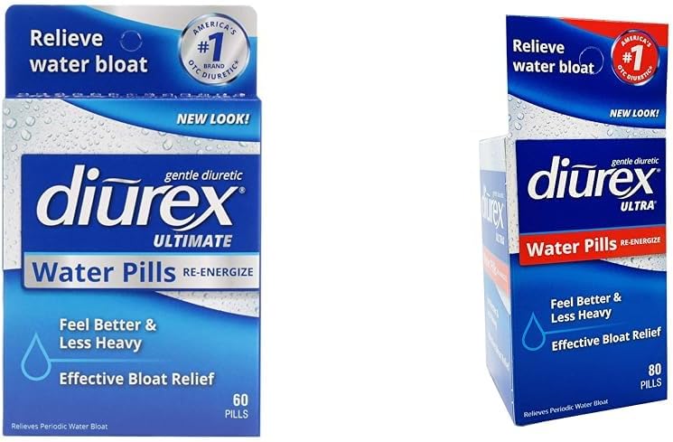 Diurex Ultimate 60 Count & Ultra 80 Count Water Pills Bundle - Diurético de Força Máxima para alívio de Bloat Prompt