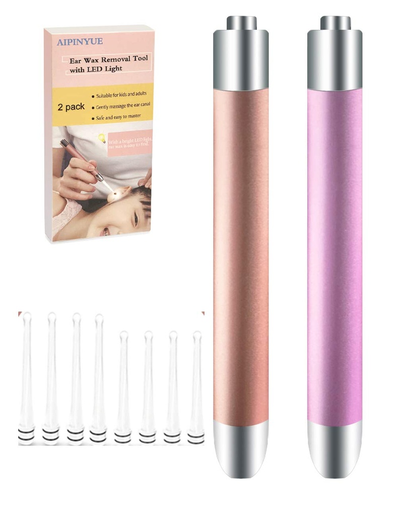 Ear Pick,Ear Wax Removal Tool,Led Lights Ear Cleaning Kit,Versão atualizada,Cabeça de colher de segurança suave,Replaceável e fácil de limpar,Material seguro