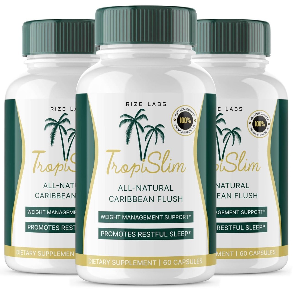 (Pacote Oficial 3) Tropislim, Tropislim All Natural Caribbean Flush, Suplemento de perda de peso, Tropislim Slimming Cápsulas para Mulheres, Estilo de vida saudável + Fisique Leaner, Tropical Reviews (180 Cápsulas)