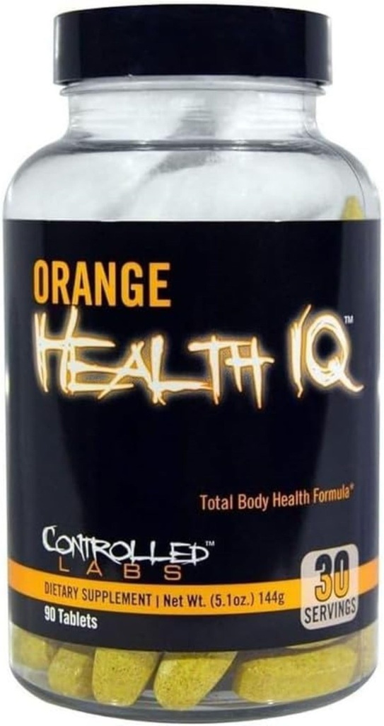 CONTROLED LABS Orange Health IQ Suplemento diário para homens e mulheres, 90 comprimidos, resistência melhorada, energia, Cardio Função em seu treino e esportes