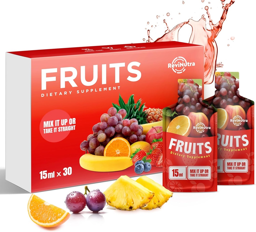 Suco Líquido Super Fruta - 30 Pouches Superfoods Fruits Suplemento para Mulheres, Homens e Crianças - Apoiar Energia, Imunidade, Digestão & Metabolismo - Vegan, Alimentação de 30 dias