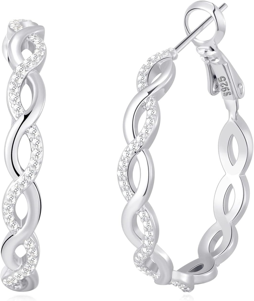 Sentiria 925 Brincos de prata Sterling Hoops para Mulheres Brincos de Hoop Torcido Leve com Zirconia Cúbica Brincos de Hoops Hipoalergênicos (20/30/40/50/60MM)