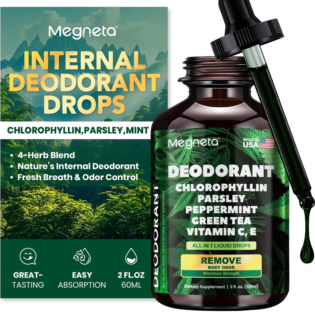 Chlorophyll Liquid Drops – Suplemento de desodorização do corpo para mulheres e homens – Detox, Energia e apoio à saúde da pele– Vegan, Não-GMO, 2 Fl Oz