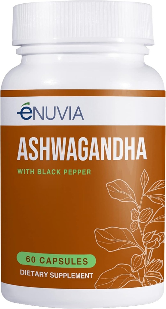Suplemento Ashwagandha - Alívio natural e resistência Suporte para ajudar a facilitar a tensão 60 Cápsulas Raíz Pura com Extrato de Pimenta Negra para Absorção melhorada Vegan, Made in the USA