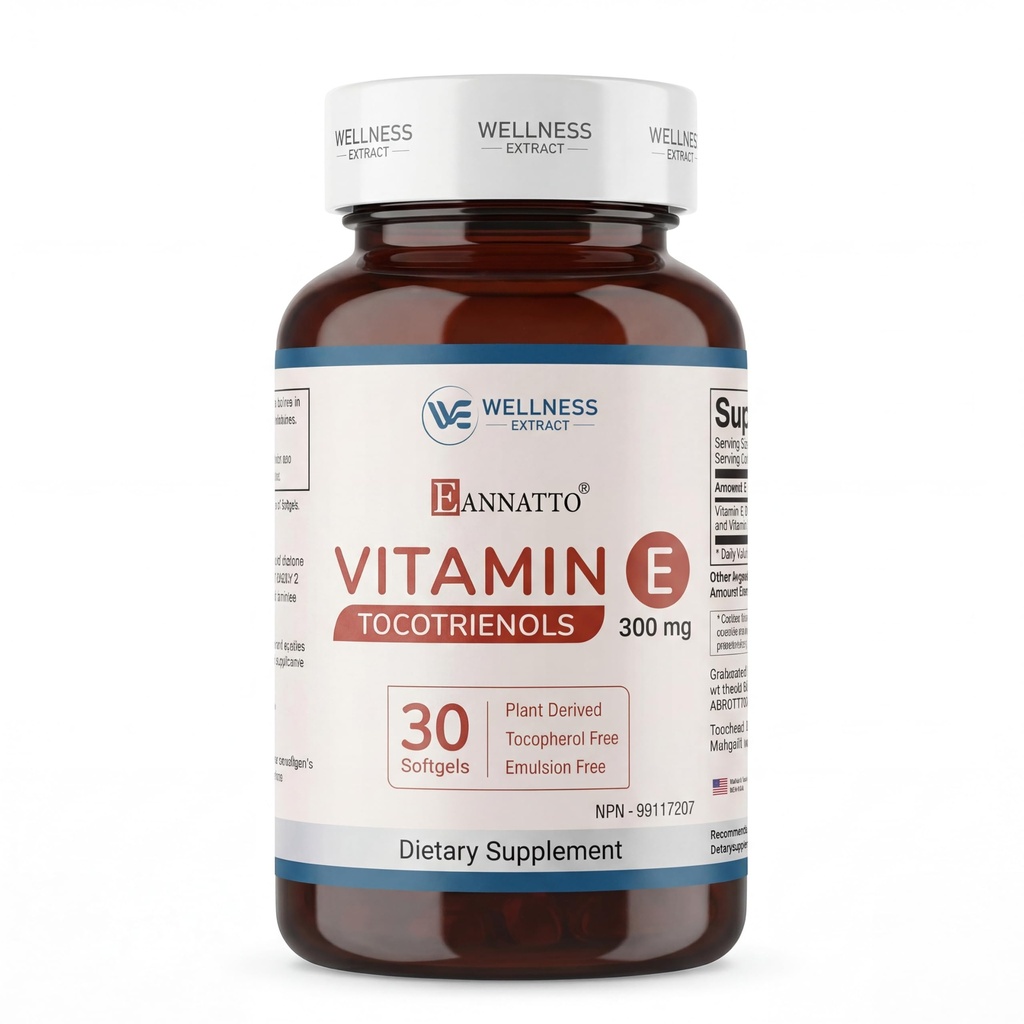 WELLNESS EXTRACT Wellnes Exract E Annatto Tocotrienols Deltagold 300mg, Vitamina E Tocotrienols Suplementos 30 Cápsulas Softgel, Tocoferol Livre (90% Delta & 10% Gamma).