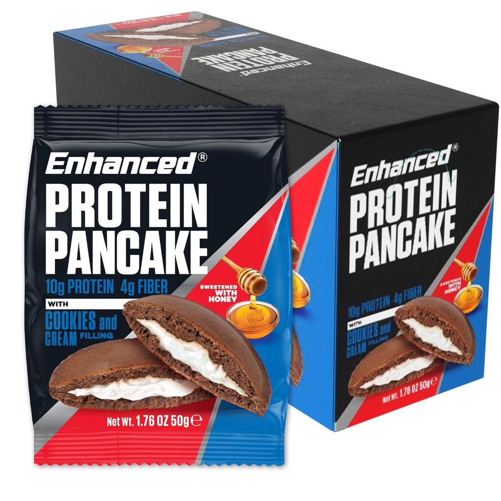 Laboratórios melhorados Panquecas de proteína para ir - Cookies & Creme (Pack de 10) - Baixo carboidrato, Baixo açúcar, Baixa caloria, Alta proteína, Keto-friendly - Pronto para comer lanche