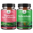 Pacote de extra força serra Palmetto para mulheres e Puro Selenium Thyroid Suplemento de suporte - DHT Blocker espessando vitaminas do cabelo para perda de cabelo - Suplemento antioxidante e Imune Natural Booster