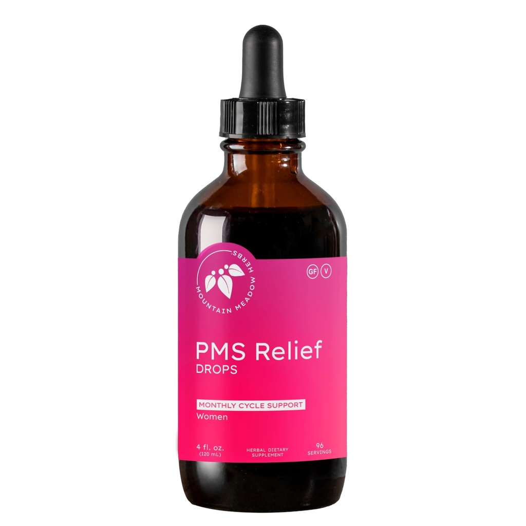 Montanha Meadow Herbs PMS alívio gotas de ervas líquidas suplemento para período menstrual desconforto Suporte hormonal para Cães PMS, Mood Swings & Acne com Chaste Tree Berry (Vitex) & Wild Yam 4oz