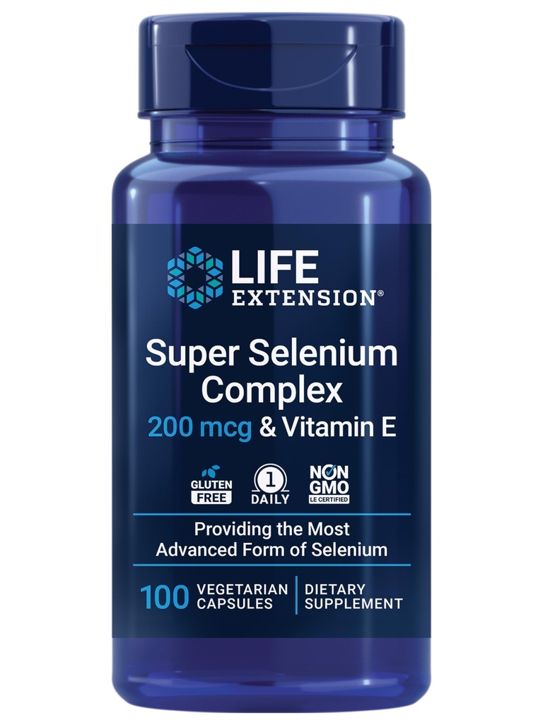 Extensão de vida Super Selenium Complex, 200 mcg – 3 Formas de Selênio, Vitamina E – Saúde Celular e Longevidade Suporte – Sem Glúten, Não-GMO, Vegetariano, 1 Dia – 100 Cápsulas