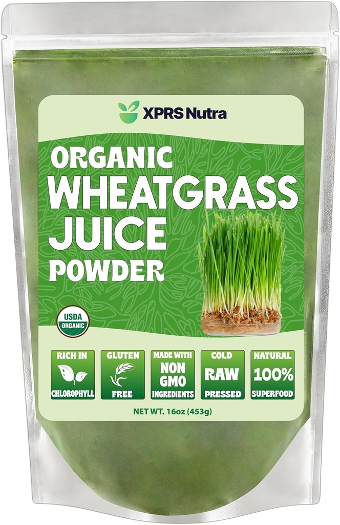 XPRS Nutra Organic Wheatgrass Juice Powder - Sustainable Grown - Instant Wheat Grass Juice Powder Made from Concentrated Juice - More Potent than Organic Wheatgrass Powder - 16 Ounce