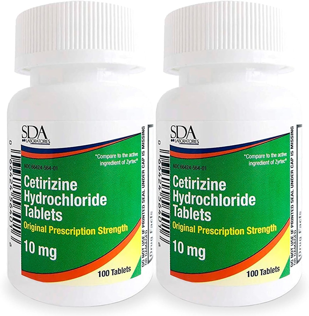 LABORATÓRIOS SDA Todo o dia Medicina de Alergia de 24 horas 100 Conde Anti-histamínico para Alergias, Pólen, Febre de Hay, Seco, Comichão Olhos Cetirizina HCl 10mg Comprimidos (Pacote de 2)