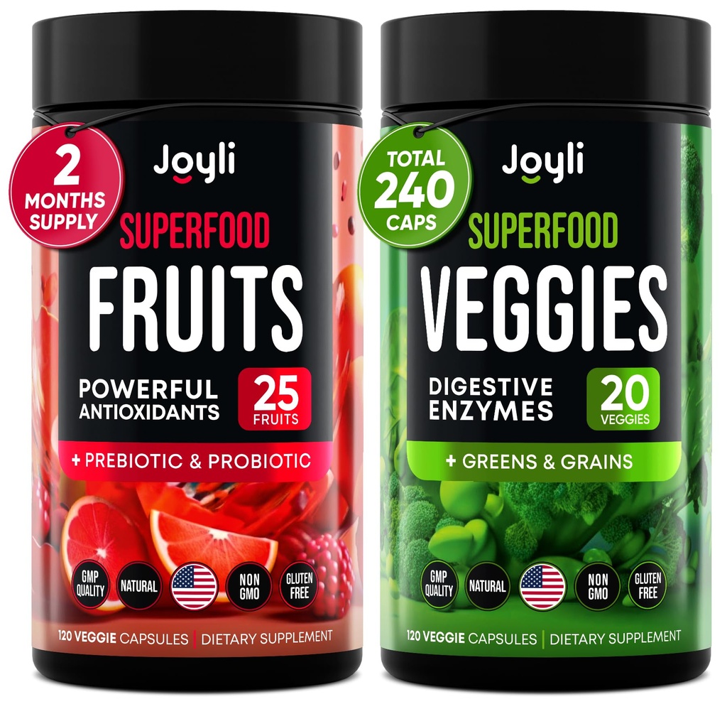 Suplemento de frutas e legumes - Suplemento de alta fibra para Imunidade, Gut & Energia - Super Vermelhos & Super Verdes Suplementos com raiz de Marshmallow - 240 Vermelhos e Super Verdes em pó Superfood Cápsulas