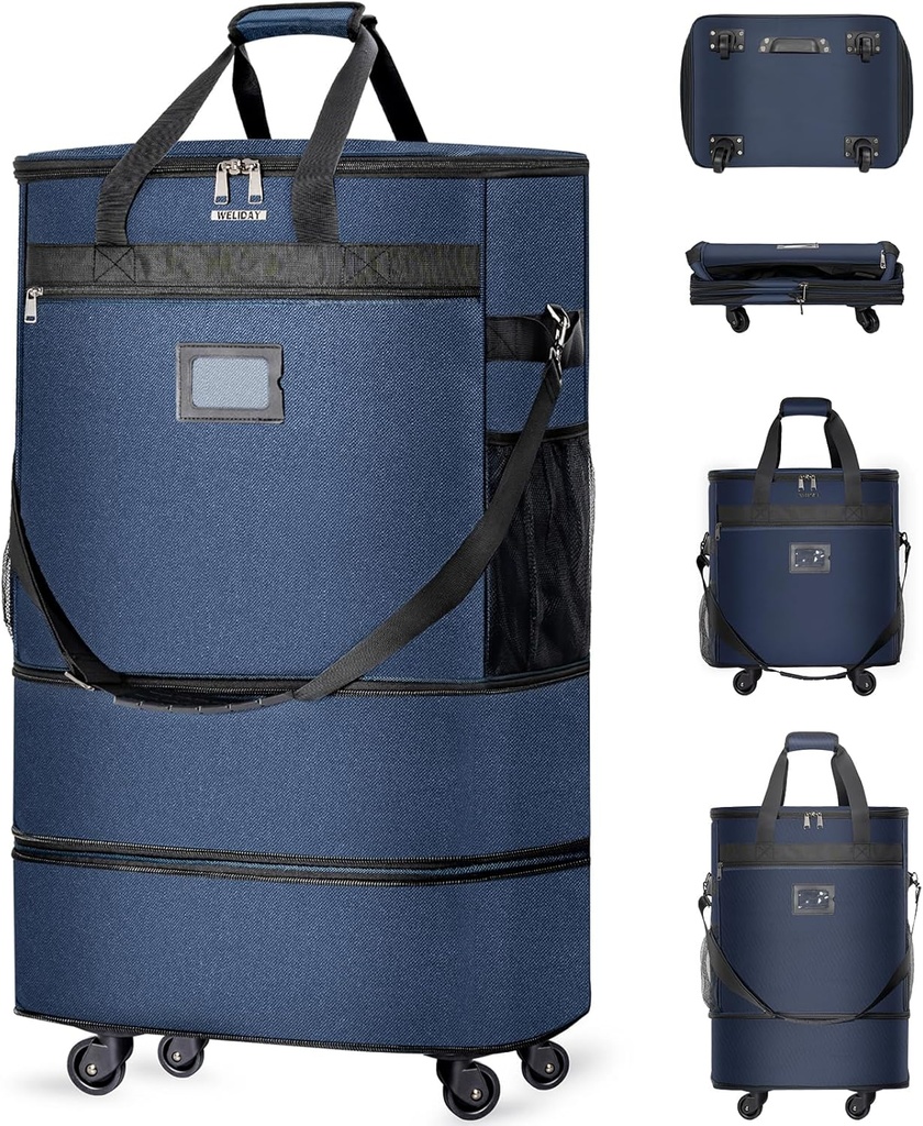 Malas com rodas Mala expansível Mala Mala dobrável com 4 Rodas Universais Saco de viagem de rolamento colapsível Bolsa Duffel de grande capacidade (azul)