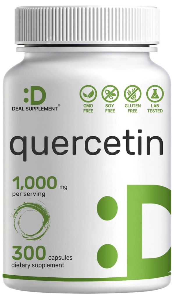 Quercetin 1.000mg por serviço, 300 Cápsulas – Suplementos de suporte imunológico saudável, Flavonoides biodisponíveis elevados, Antioxidante Natural – Não-GMO, Soja Livre, Sem glúten