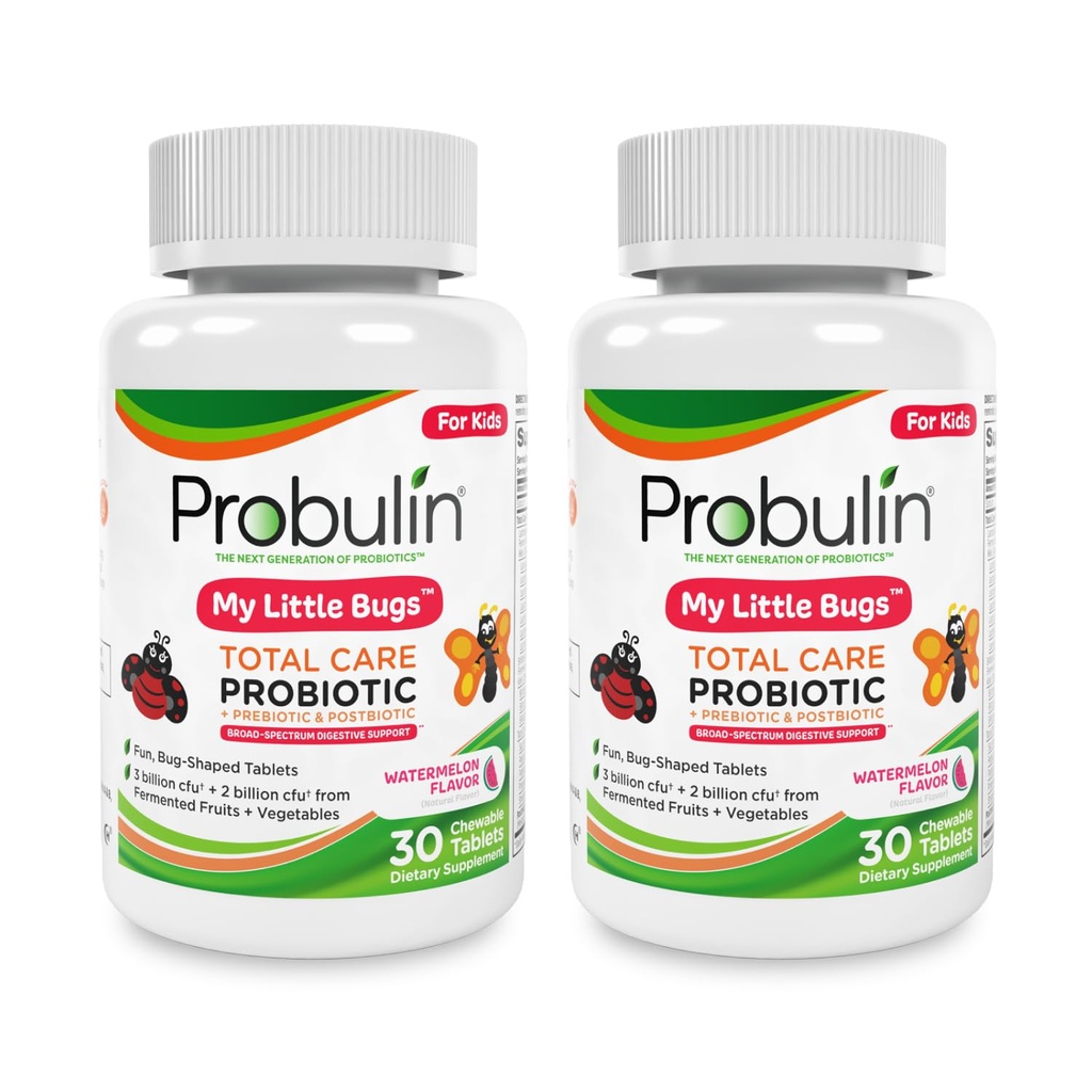 Probulina Cuidado Total Meus Pequenos Insetos Prebióticos, Probióticos & Postbióticos - 5 Bilhões UFC - 15 Strains - 30 Comprimidos Mastigáveis (Pacote de Twin)