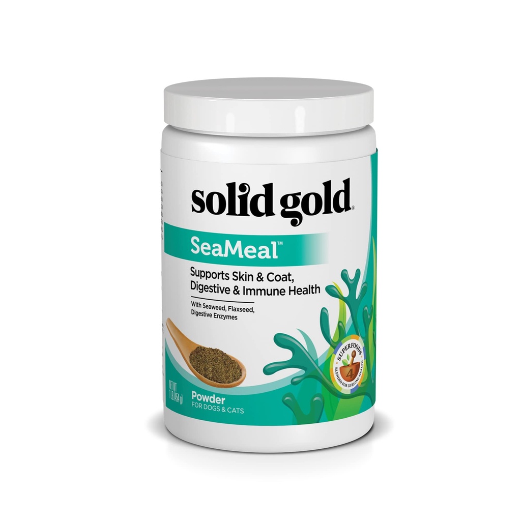Solid Gold Cat & Dog Multivitamin Powder - Kelp Pó, Omega 3 & Vitaminas para Dental, Digestivo, Imune, Pele & Revestimento Saúde - Multi Vitamina para cães e gatos - Cat & Dog Food Aditive Supplement - 1lb
