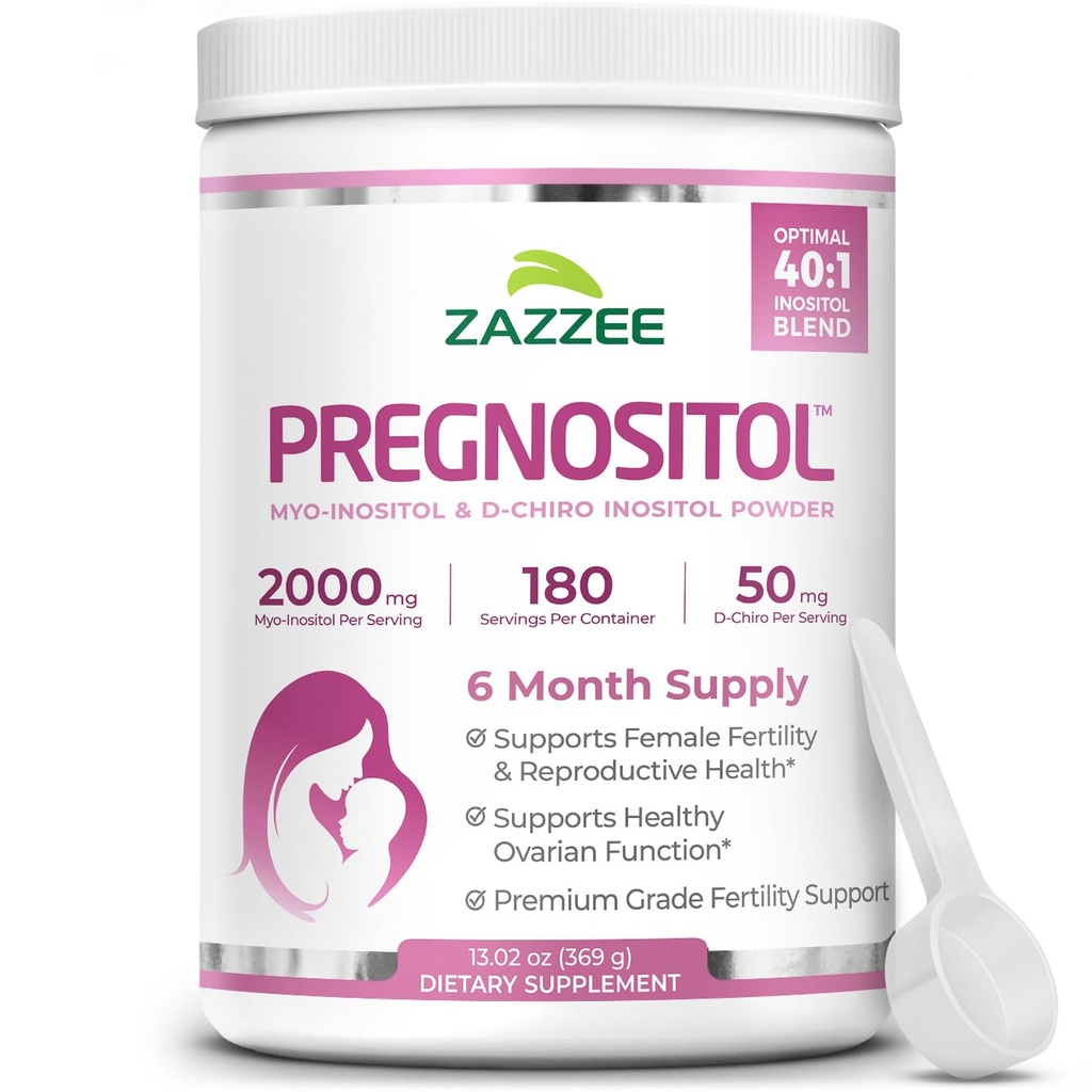 Zazzee PREGNOSITOL Pó, 6 Mês de Fornecimento, Myo-Inositol e D-Chiro-Inositol 40:1 mistura de fertilidade, Scoop grátis para dosagem exata, Fórmula balanceada Premium, 183 Servos, Vegan, All-Natural e não-GMO