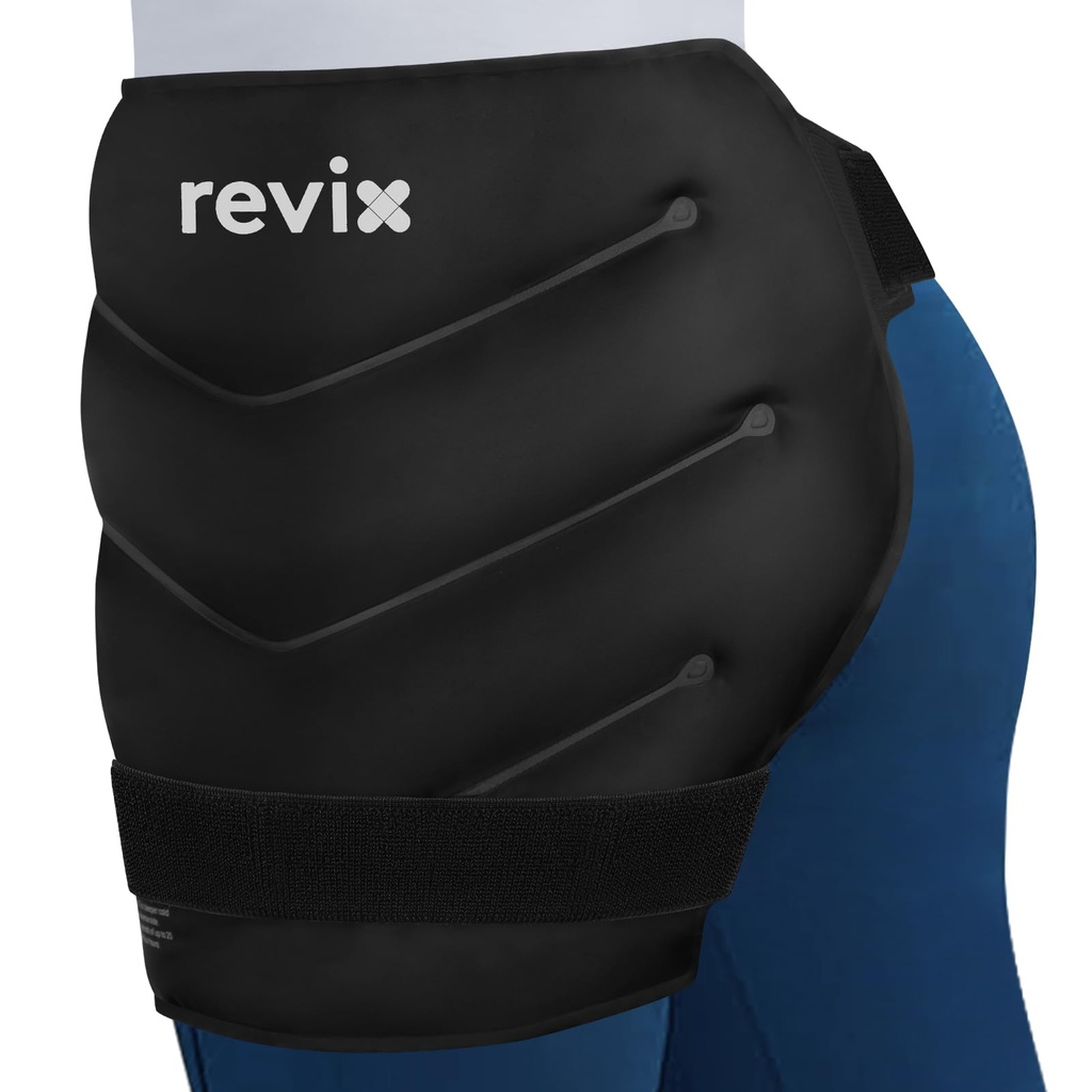 REVIX extra grande pacote de gelo hip após a cirurgia, Reusable Gel Cold Pack para a recuperação de substituição Hip, Nervo ciático, Cold Therapy Hip Flexor Compression Wrap, Preto