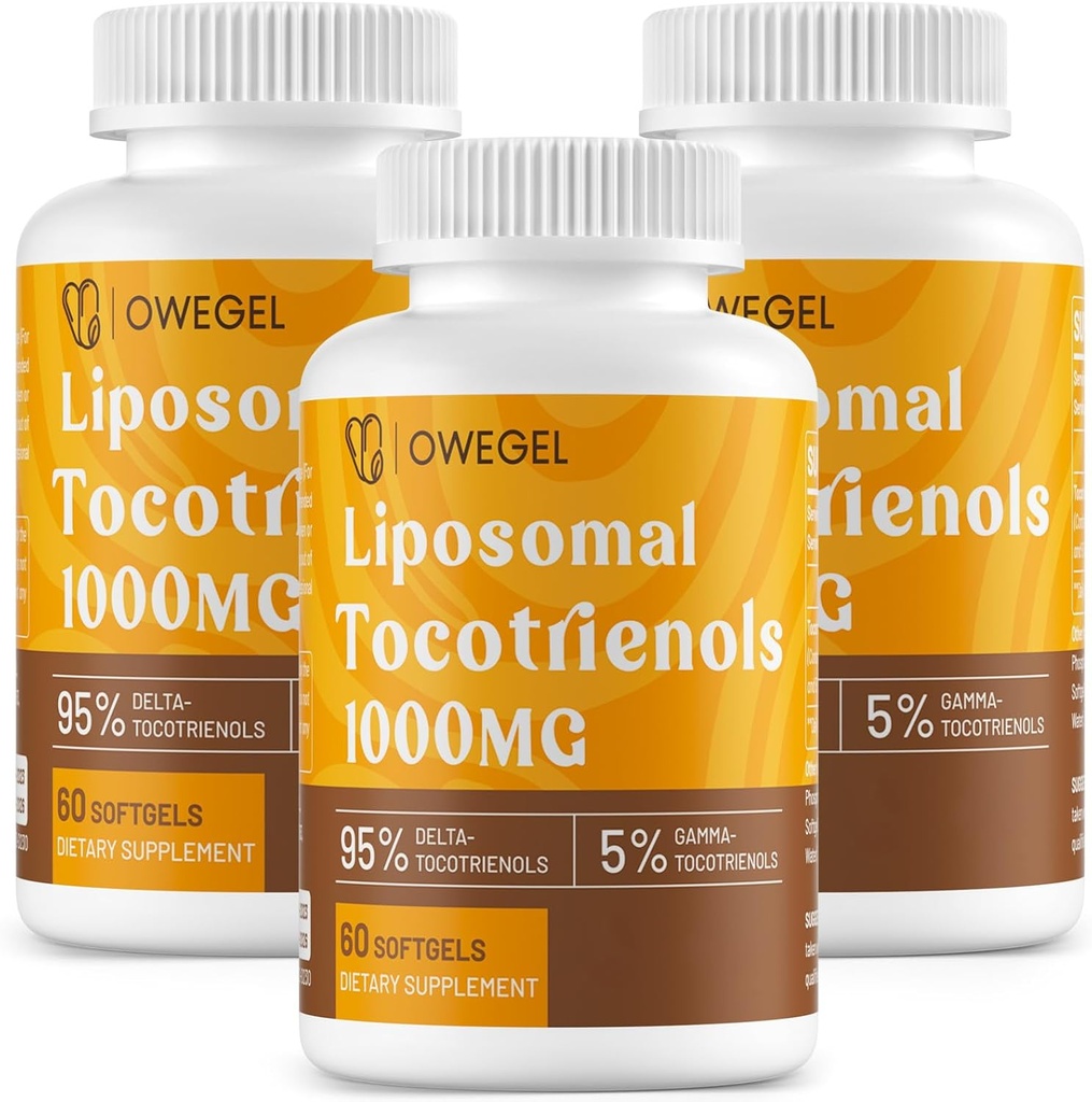 Tocotrienols lipossomais 1000mg - Alta biodisponibilidade Suplementos Vitamina E Tocotrienols, 95% Delta & 5% Gamma Tocotrienol Cápsulas Suporte Pele, osso, antioxidante, 180 Softgels
