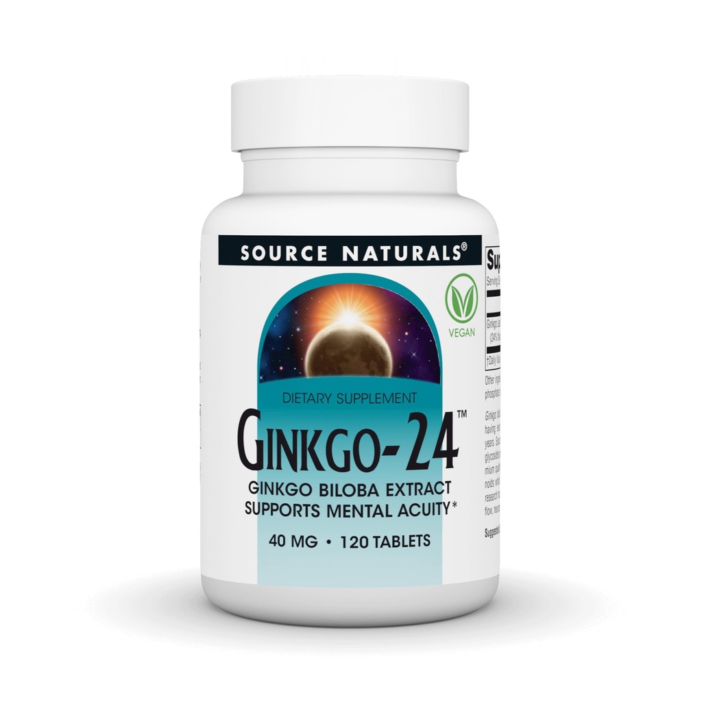 Fonte Naturals Ginkgo-24 - Ginkgo Biloba Extract Suporta Acuidade Mental* - 40 mg, 120 comprimidos