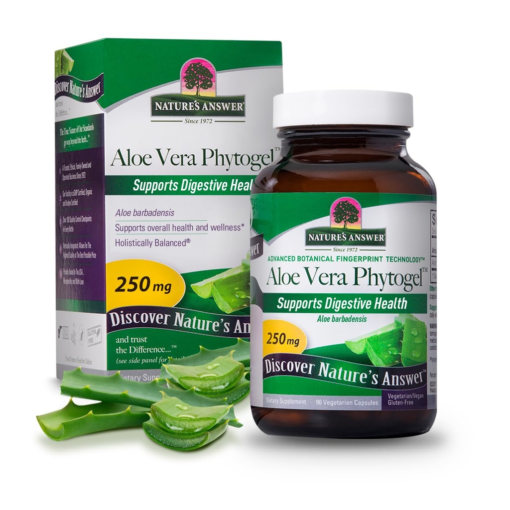 Aloe Vera Phytogel da resposta da natureza Suporta saúde digestiva Vegan, Não-OGM Cápsulas Veggie 90Ct