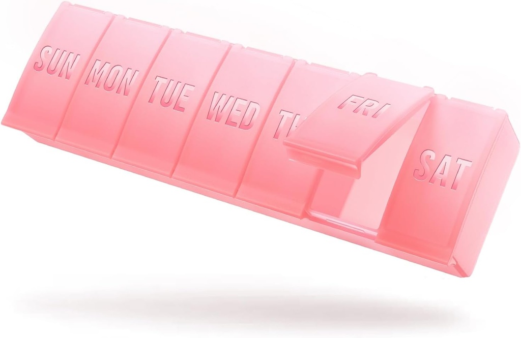Barhon grande organizador semanal de pílulas, caso grande organizador de vitaminas para 7 dias, caixa de pílulas de medicina de viagem para segurar vários suplementos e óleo de peixe, Sakura rosa