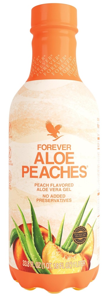 Viver para sempre - Aloe Peaches, Puro Aloe com sabor de pêssego real, Suporta Digestion e Imune System, Vegan e Gluten-Free, 33.8 fl oz, 1 Pacote