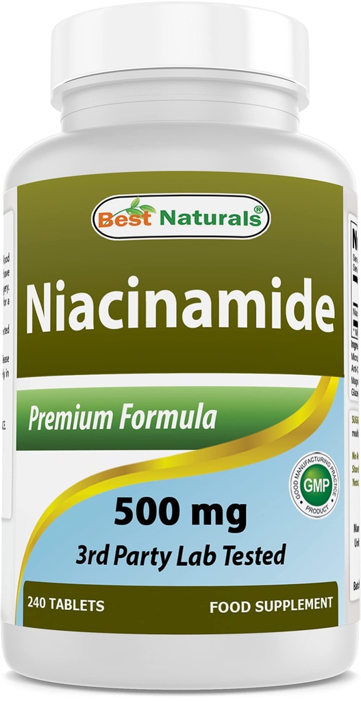 Best Naturals Niacinamida 500mg 240 Comprimidos (Adequado para Vegetariano) - Forma não-enxame de Niacina (Vitamina B3)