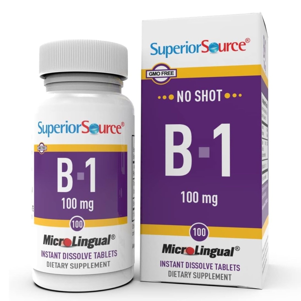 Fonte Superior B-1 100 mg - Suplemento de vitamina B Suporta Energia e Crescimento Saudável - Nervoso & Sistema Digestivo Fórmula de Apoio com Thiamin - 100 Comprimidos Dissolvedores Sublinguais