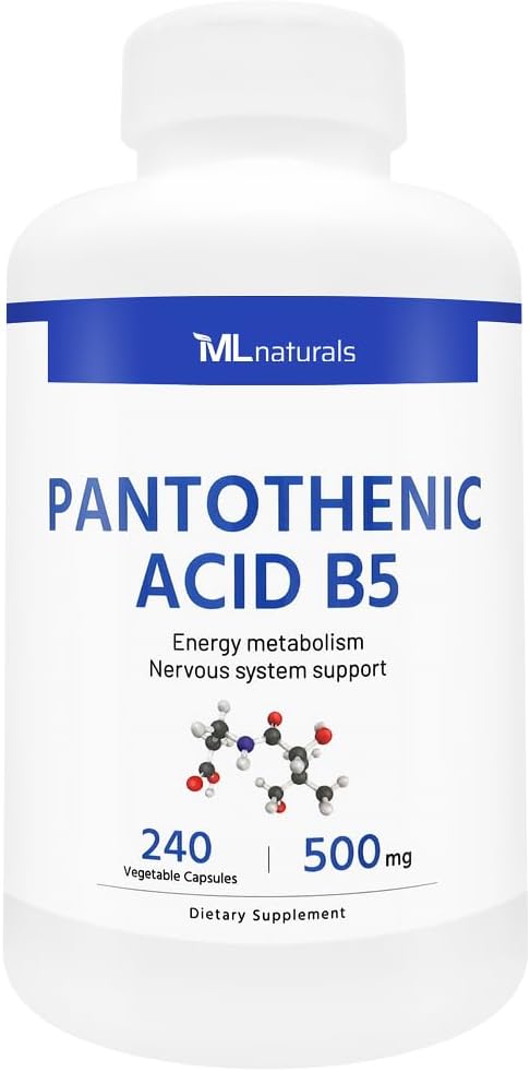 ML Naturals Ácido Pantoténico B5 240 Cápsulas Vegetais. Metabolismo Energético, Suporte ao Sistema Nervoso, Compatibilizado com NSF e cGMP