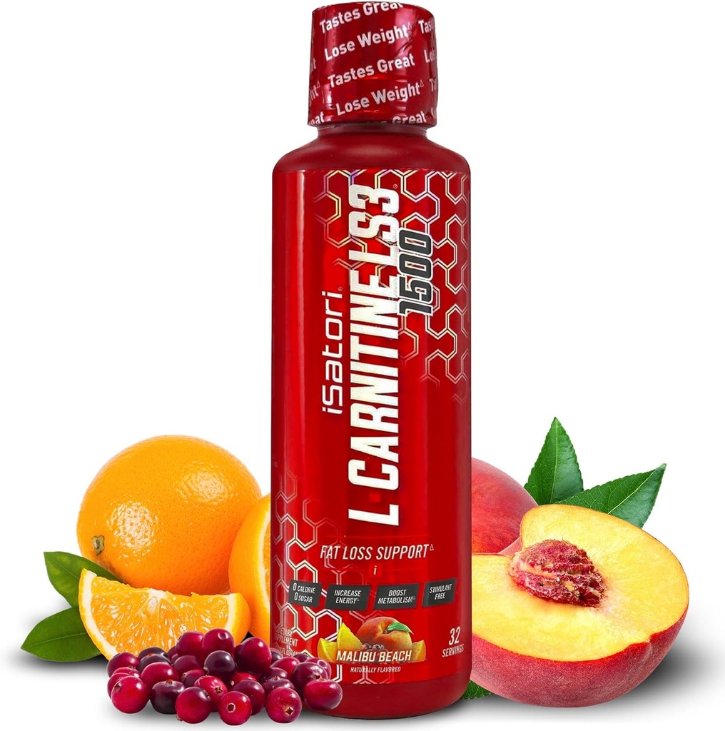 iSatori L-Carnitine LS3 1500, Suplemento L Carnitina L líquido triplo-Blend, com acetil e tartarato, energia livre estimulante, baixas calorias, açúcar ou glúten, Keto-Friendly, Malibu Beach Flavor (32 Servings)