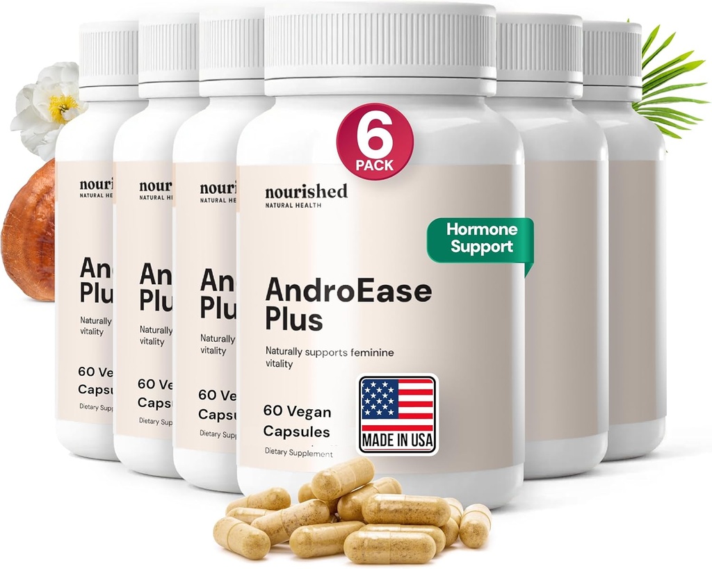 Nutrido AndroEase Plus para a saúde da mulher - Zinc, Reishi, chá verde e serra Palmetto para as mulheres - para energia, Vitalidade, Cabelo Facial e Bem-Estar Diário - 360 Cápsulas, Feito nos EUA
