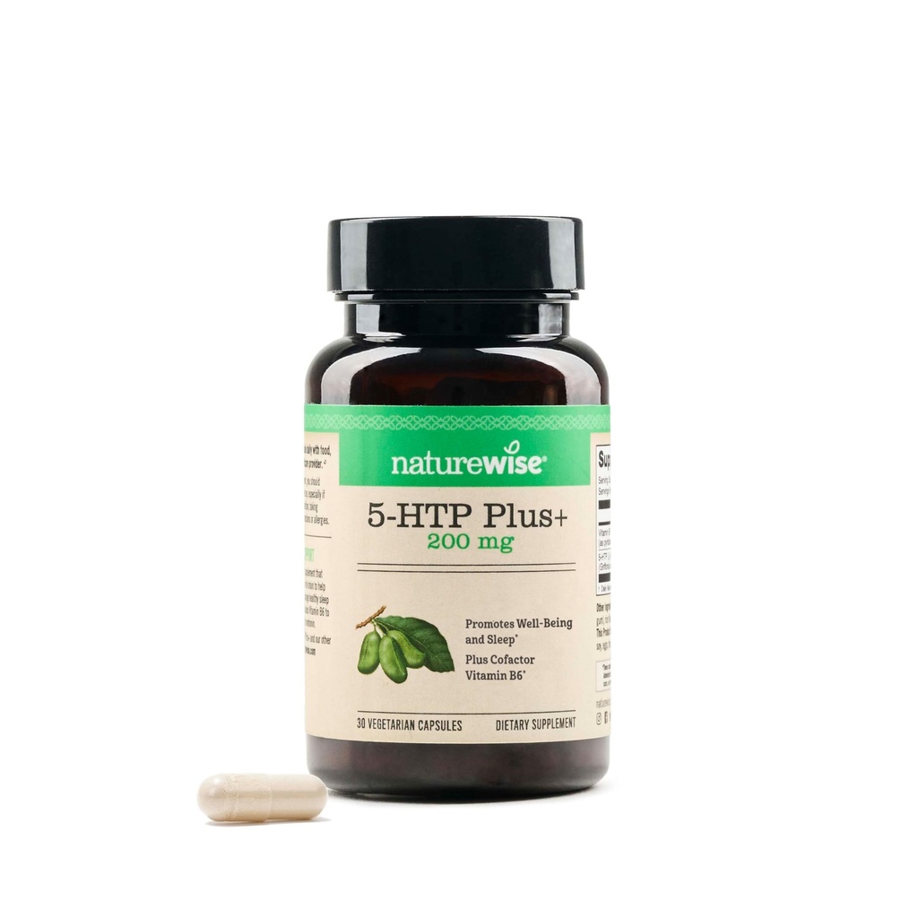 NatureWise 5-HTP 200mg Suplemento de sementes de Griffonia com Cofactor Vitamina B6 - Apoio ao humor e ajuda natural ao sono para adultos - Atrasado-Libertar, Vegan - 30 Conde[1-Month Supply]