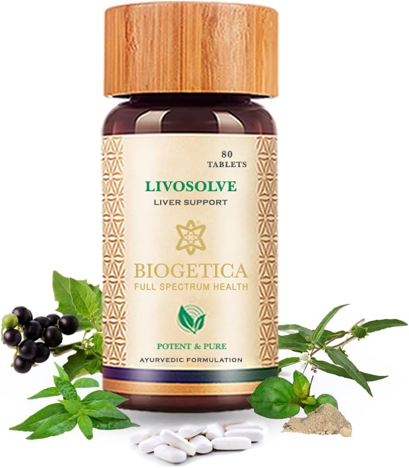 Biogetica Livosolve Herbal Supplement for Liver Care - Suporte ao fígado total, Cleanse & Detox, Protege células e enzimas - 100% Vegan Non-GMO - 80 Comprimidos