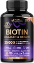 Biotina - Suplemento Clinicamente Testado - Suporte ao Crescimento do Cabelo, Pele e unhas - 25000 mcg Vitaminas B2, B3, B6 e B7 + B1 - Feito nos EUA - Mulheres e Homens