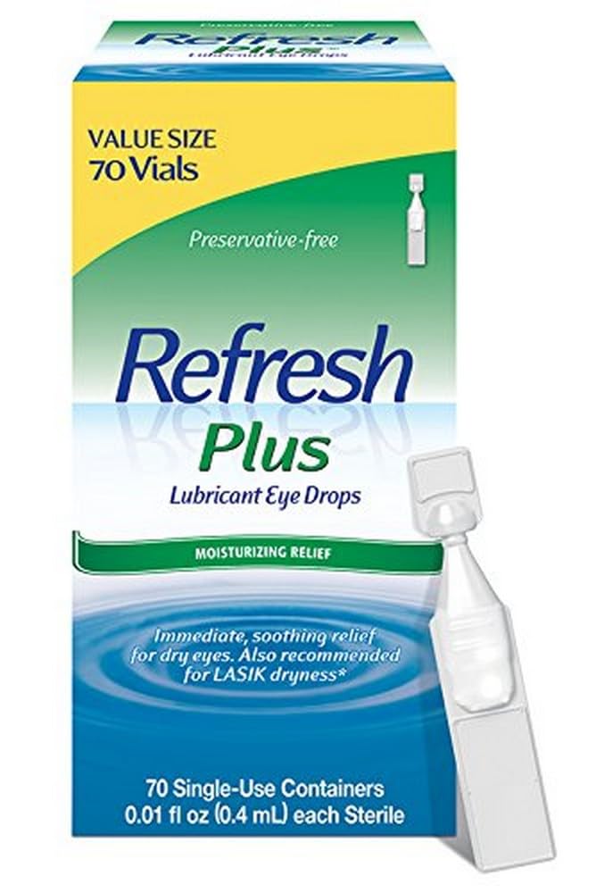 Refresque mais gotas de olho lubrificante para olhos secos, sem conservantes, tamanho do valor, 0,01 Fl Oz recipientes de uso único, 70 contagem