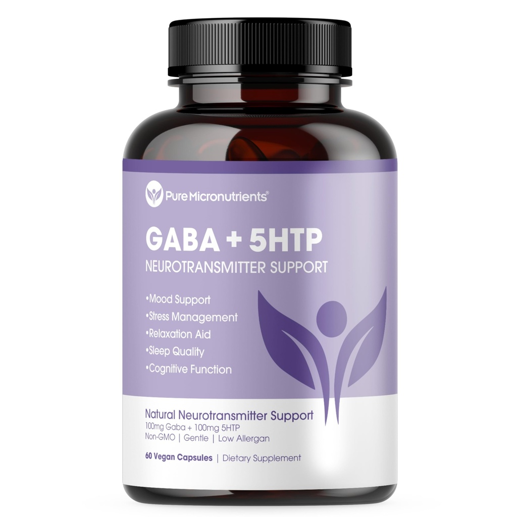 Puro 5-HTP (5-Hydroxytryptophan) Plus Suplemento GABA - para gestão do sono, humor e estresse - 60 bonés vegetarianos