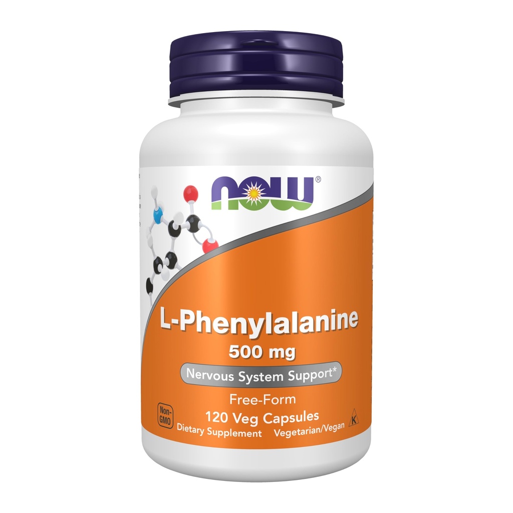 NOW Foods Supplements, L-Fenilalanina 500 mg, Suporte do Sistema Nervoso*, Aminoácido, 120 Veg Cápsulas
