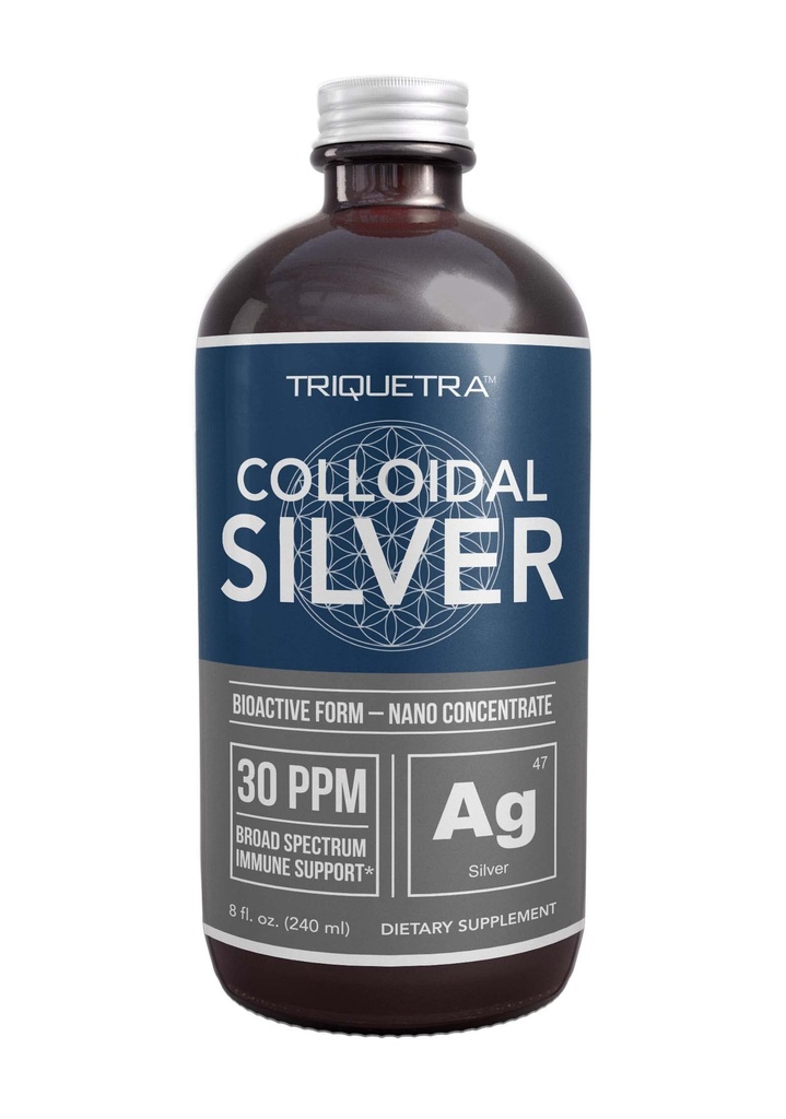 Bioativo Coloidal Prata - 8 onças, Garrafa de vidro, Vegan, Doses seguras com maior eficácia - Nano Ions, 30 PPM - Suporte Imune (48 Servings)