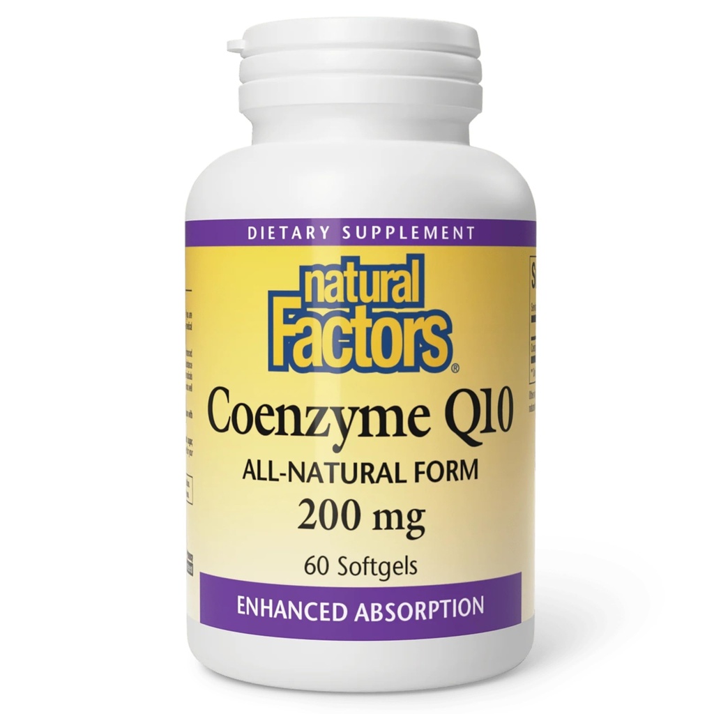 Factores Naturais Coenzima Q10 - Suplemento de Suporte Antioxidante Suporta Produção de Energia Celular - Melhor Absorção Ajuda Função Coração Saudável - 200 mg, 60 Softgels (60 Servings)