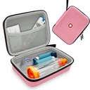 Caso de espaçador de inalação dura para crianças e adultos, caso de inalação de asma com malha bolso para medicina e outros acessórios, Pink (Bag Only)