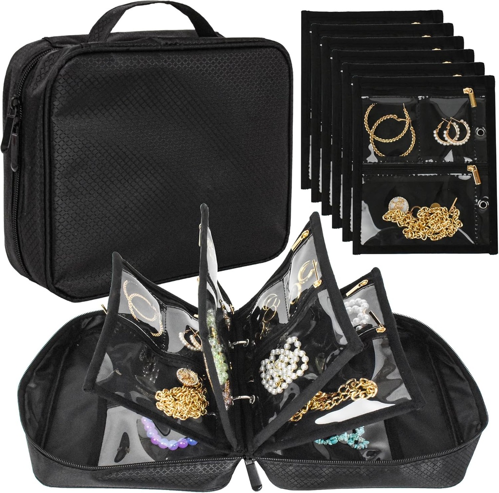 Caso de organizador de jóias de viagem, Bolsas de jóias Binder livro de armazenamento de jóias com zíper transparente bolsa de veludo para viajar,Earrings, Anéis, Colar, Pulseira