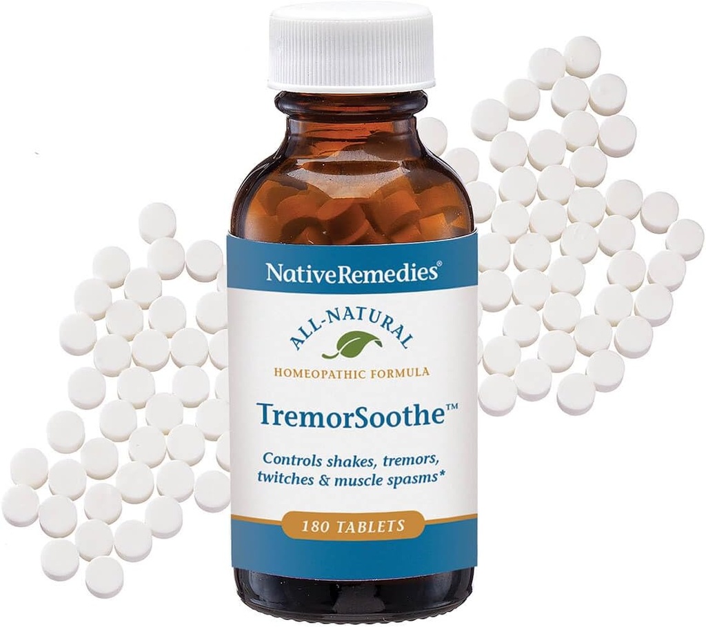 Remédios nativos TremorSoothe - Fórmula homeopática natural para controlar temporariamente Shakes, Tremores, Espasmos musculares e contrações -180 Comprimidos