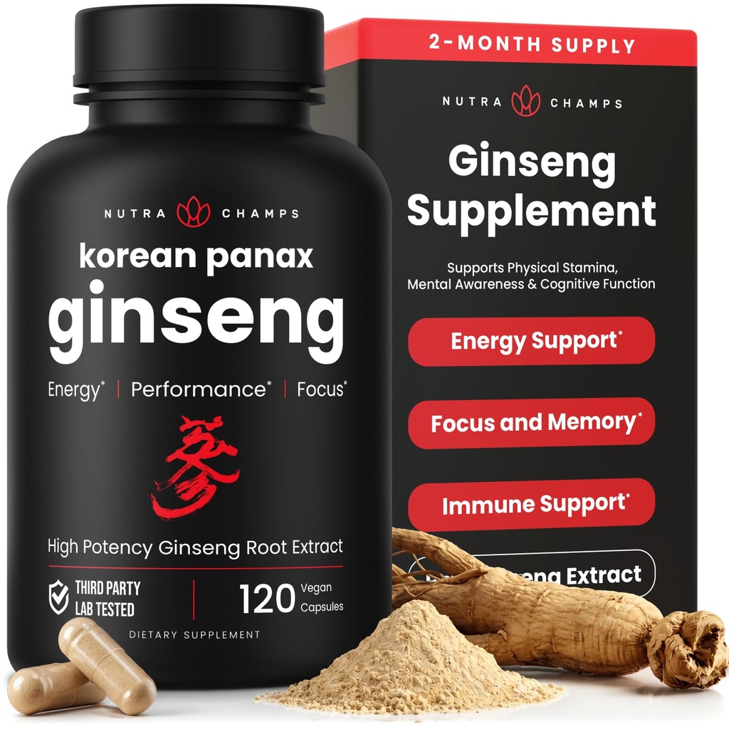 NutraChamps Coreano Red Panax Ginseng Cápsulas □ Força extra Ginsenosides para Energia, Foco, Desempenho, Vitalidade e Suporte Imune